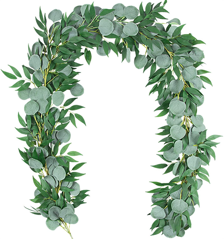 Artificial Silver Dollar Eucalyptus  Garland with Willow Leaves for Wedding Party Home Decoration