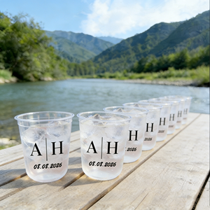 Flûtes à champagne jetables 12oz 4.5oz en plastique doré scintillant pour fêtes, verres transparents avec date imprimée - Product Image 1