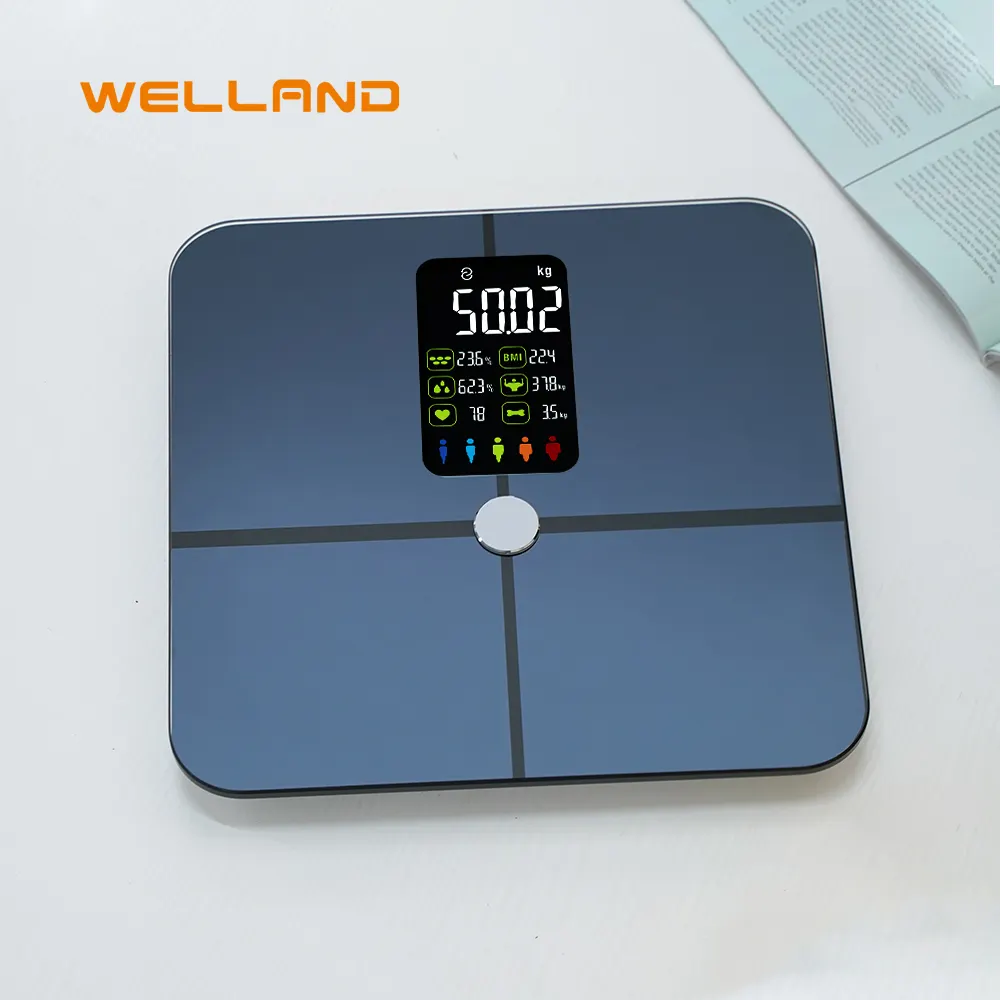 Welland كبيرة VA شاشة BMI محلل الإلكترونية الذكية الجسم الدهون مقياس ميزان