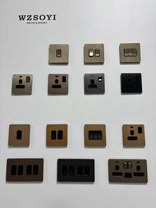 Interrupteur à bascule mural noir 86, prise en acier inoxydable, panneau en aluminium 146, 1 gang, 13A, norme britannique, prise double moderne BS - Product Image 3