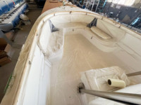 Bateau de pêche en fibre de verre bleu glacé 27 pieds, bateau de pêche professionnel en fibre de verre sport vitesse en mer avec dessus rigide