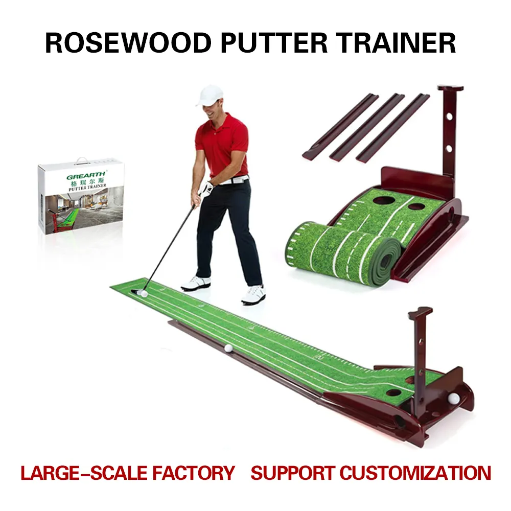 Crystal Velvet Golf Training Putter Acajou Auto Ball Return Intérieur/Extérieur Exercice Trainer Mat Type Putting Green