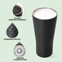 Mug à bière en acier inoxydable 304 à double paroi de 16 oz avec logo personnalisé, design texturé martelé et large ouverture pour un nettoyage facile, utilisation en bar