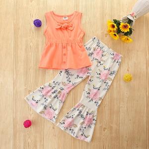 Conjuntos de Ropa para Niñas al por Mayor, Estilo Occidental, Top de Verano + Pantalones Acampanados Florales, 2 Piezas, Ropa Infantil para Fiestas 2002 - Product Image 3