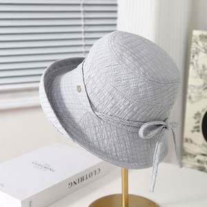 Chapeau Bob Femme Couleur Unie pour Extérieur, Chapeau de Pêcheur Élégant avec Petit Nœud, Protection Solaire Printemps-Été - Product Image 4