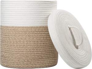 KUYUE cotone medio corda tessuto cesto di stoccaggio con coperchio <span class=keywords><strong>piccolo</strong></span> cesto della biancheria rotonda per la scuola materna e soggiorno uso - Product Image 2