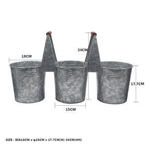 Juego de Macetas de Metal Galvanizado <span class=keywords><strong>Triple</strong></span> con Asa, Juego de Macetas Rústicas <span class=keywords><strong>para</strong></span> Jardín del Hogar, Juego de Macetas de Hierro Galvanizado de 3 Secciones - Product Image 3