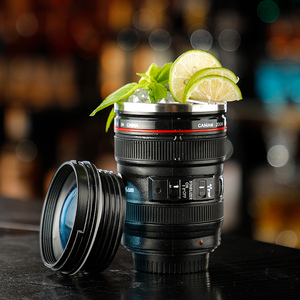 Termo de agua de alta calidad para viaje, botella de doble pared de acero inoxidable para exteriores, con forma de lente de cámara para cóctel con tapa - Product Image 5