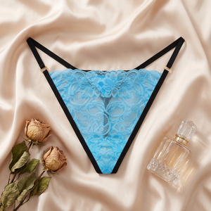 Tanga de Encaje Transparente con Diseño Floral Azul para Mujer, Tanga Sexy de Talle Bajo con Tirantes Finos, Ropa Interior Transpirable, OEM ODM - Product Image 2