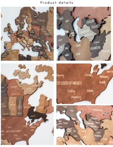 Mappa del mondo in legno marrone 3D per la decorazione della parete mappa del mondo in legno 3D regali di geografia per la decorazione della parete dell'ufficio - Product Image 2