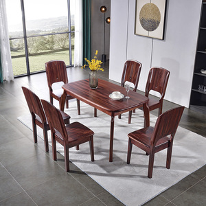 Mesa de comedor Rectangular de alta calidad Diseño moderno simple Estilo de comedor occidental Apartamentos pequeños y grandes Barras de bambú de ébano adecuadas - Product Image 2