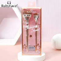 Ensemble de 2 pinceaux de maquillage à tête plate Rose Gold : Pinceau Kabuki pour le teint et pinceau de précision pour le correcteur, avec manche métallique effet miroir
