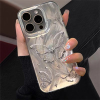 Luxus Laser Silber Schmetterling Feder Garn Hart Stoßfest Stoßstange Abdeckung Funda Fall Für iPhone 16 14 13 12 Pro Max 14 15 Plus 11