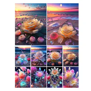 Diamond Painting Kristallen Bloem 5d Diy Fluweel Diamant Borduurwerk Fantasie Strandlandschap Volledig Boor Mozaïek Kruissteek Kit