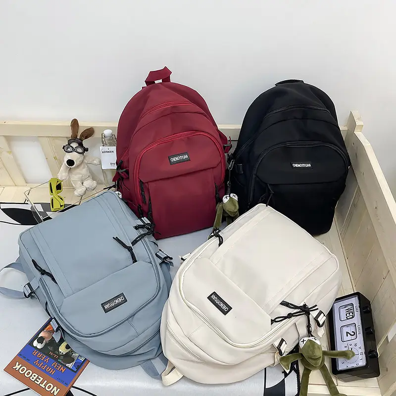 New fashionable canvas solid color campus style couple college student backpack leisure travel bag