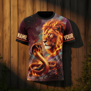 Maglietta Personalizzata Leone Serpente con Nome Personalizzato, Stampa Animale Fuoco AOP, Aquila Squalo sul Retro - Product Image 3