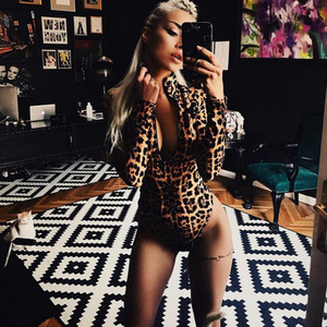 Body de Manga Larga con Estampado de Leopardo, <span class=keywords><strong>Sexy</strong></span> y Atrevido, Cuello Alto, Tela Dobby de Poliéster/Algodón, Ajustable, Control Ligero, Discreto - Product Image 3