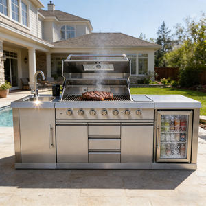 Îlot de cuisine extérieur en acier inoxydable pour barbecue, avec <span class=keywords><strong>réfrigérateur</strong></span> et évier, modulable. - Product Image 1
