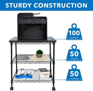 Carrito de impresora grande de tres niveles con estantes de almacenamiento, mesa multifuncional rodante de metal para uso en el hogar y la oficina. - Product Image 5
