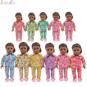 Dolltalk Hot Sale 18- Inch American Doll Accessories Yellow Beautiful Bear Pattern Soft Pajama Set Doll Clothes