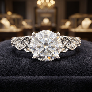 IGI Certified Round Lab Grown Diamond <b>Celtic</b> Knot Vintage Solitaire <b>Ring</b> Rhodium Plated 10K 14K 18K Gold 925 935 Silver Wedding - Product Image 1