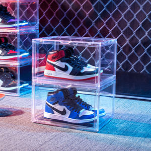 Acrylic Fold Magnetic Side Open Custom Organizer Case Giant Transparent Plastic Clear Sneaker Plastic Display Shoe Storage Box