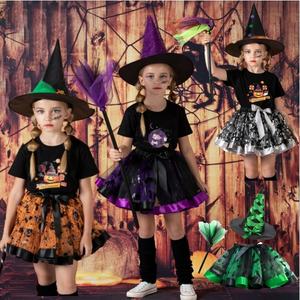Niños bebés niñas capa FIESTA <span class=keywords><strong>DE</strong></span> Halloween impreso malla tutú faldas <span class=keywords><strong>bruja</strong></span> sombrero escoba 3 uds conjuntos Cosplay niñas <span class=keywords><strong>bruja</strong></span> tutú faldas - Product Image 1
