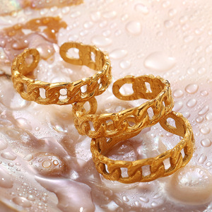 Fashionable Stainless Steel <b>Ring</b> For Women 18K Gold Color Adjustable Opening Geometric Shape Jewelry Gift - Product Image 2