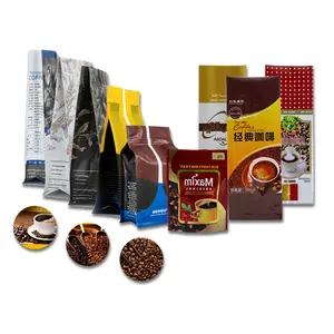 250g 500g 1kg pochette à café à fond plat, sacs d'emballage de grains de café biodégradables à fond plat personnalisés