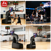 But de basket-ball pliable pour compétition en salle, système de support mécanique non hydraulique avec roues mobiles pour arène sportive