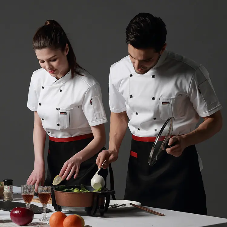 Schwarzer Küchenchefjacke Küchenchefjacke Damenuniform Küche Kochkleidung Küchen Herren Kurzarm Restaurant Hotel Barmantel