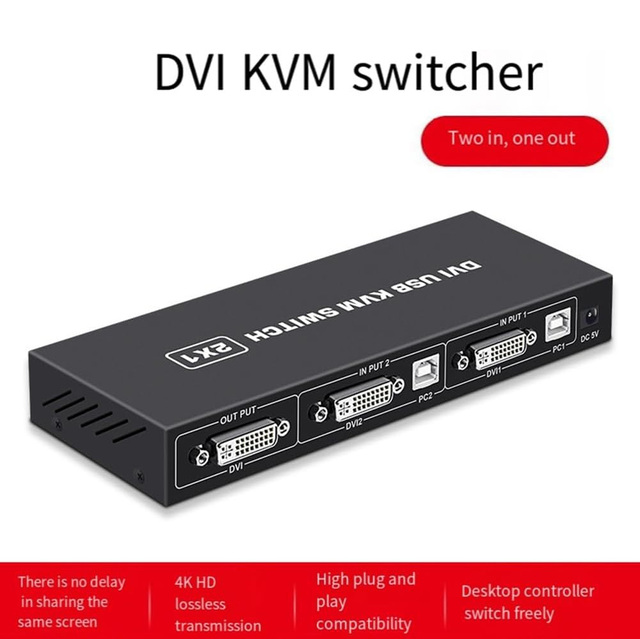 Xput 2x1 4K DVI USB KVM Switch, Two Computers Share Monitor, Keyboard & Printer, Multi-functional Screen Switcher