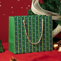 Sac cadeau en papier personnalisé, écologique, durable, rayé vert de Noël, en matériaux recyclés, avec poignée en corde dorée, sac à étiquette privée
