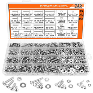 304 Stainless Steel Phillips Pan Head Screws Nuts Washers Kit 720Pcs <b>Boxed</b> Set Standard Size <b>Tool</b> Case Storage - Product Image 1