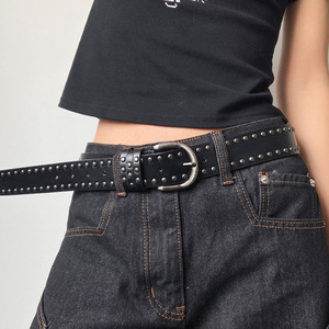<span class=keywords><strong>Ceinture</strong></span> pour <span class=keywords><strong>femme</strong></span> en alliage de style punk occidental avec boucle à ardillon pour jeans et pantalons – Ceintures noires haut de gamme, tendance et distinctives pour femmes - Product Image 1