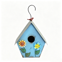 Nouvelle maison à oiseaux suspendue en métal rustique vintage avec motif floral, décoration de jardin extérieur