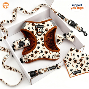Set Harnesses Anjing Custom OEM, Desain Personal, Dapat Disesuaikan, Mewah, Anti Tarik, Termasuk Tali & Kalung Anjing - Product Image 1