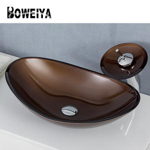 Boweiya Lavabo en verre ovale de couleur chocolat pour salle de bain d'hôtel, avec meuble - Product Image 3