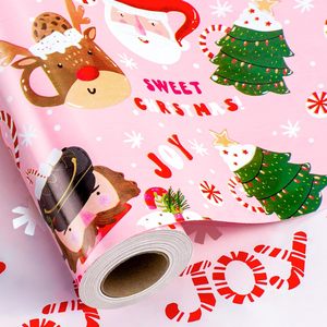 Yarcony Christmas <b>Wrapping</b> <b>Paper</b> Roll 17 Inch X 33 Feet Reversible Pink Holiday Design Gift Craft Use - Product Image 1