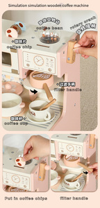 COMMIKI Wooden Pretend Role Toy Early Education Center Playground Kindergarten Wooden Pink Refrigerator Kitchen Set Toy Coffee - Product Image 2