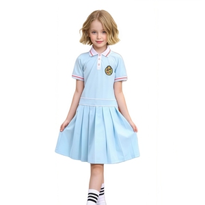 Uniforme scolaire personnalisé FUYI pour l'école primaire, style britannique d'été, ensemble unisexe en coton à manches courtes, vêtements pour photos de remise des diplômes - Product Image 1