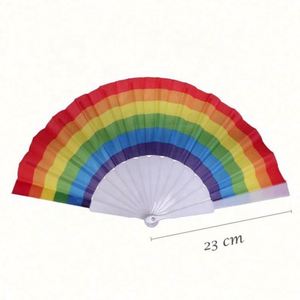 พัดพับสีรุ้งลดราคา พัดพลาสติก พัดสีรุ้งสำหรับงานไจแอลไพรด์ พัดไม้ไผ่พับได้ - Product Image 1