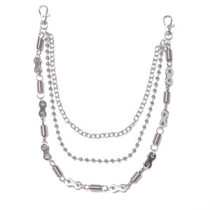 Cadena de cintura punk de tres capas con cuentas redondas de plata tibetana, estilo motociclista unisex informal para jeans - Product Image 5