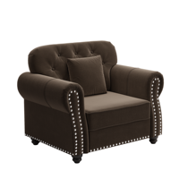 Canapé Chesterfield moderne du milieu du siècle, rembourré en velours, avec capitonnage boutonné, comprend 1 coussin, marron, 41,3 pouces