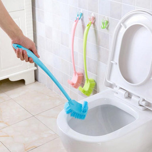 Long-Handled Curved Double-Sided Toilet <b>Brush</b> Nylon Bristles For Bathroom Cleaning Blue Green Pink - Product Image 3