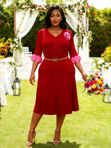 Directo de fábrica al por mayor de las mujeres de <span class=keywords><strong>color</strong></span> sólido elegante Miyaki plisado vestido Floral manga y broche V <span class=keywords><strong>Beck</strong></span> Midi vestido - Product Image 2