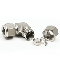 Sambungan siku baja tahan karat 316 90 derajat dengan fitting kompresi double ferrule untuk pipa ukuran 1/16" hingga 1-1/2"