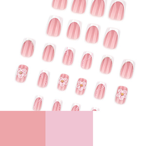 Uñas Postizas Cuadradas con Punta Francesa y Flores 3D, Color Rosa, <span class=keywords><strong>Manicura</strong></span> Nupcial <span class=keywords><strong>de</strong></span> Verano para Uso Diario - Product Image 2