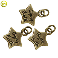 Pendentif porte-clés personnalisé avec logo gravé, accessoire bijou en métal antique en forme d'étoile, breloque nominative, étiquettes en cuir DIY pour la personnalisation de bijoux