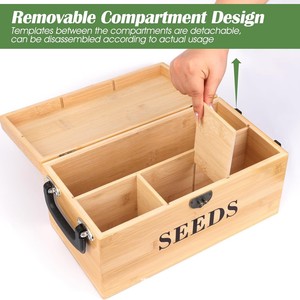 Wooden <b>Seed</b> <b>Storage</b> Box With Lock Bamboo Rectangular Desktop Plant Label Organizer For Garden Use - Product Image 4